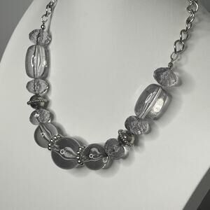 necklace costume jewelry Chunky Gray & Silver tone beaded choker contemporary